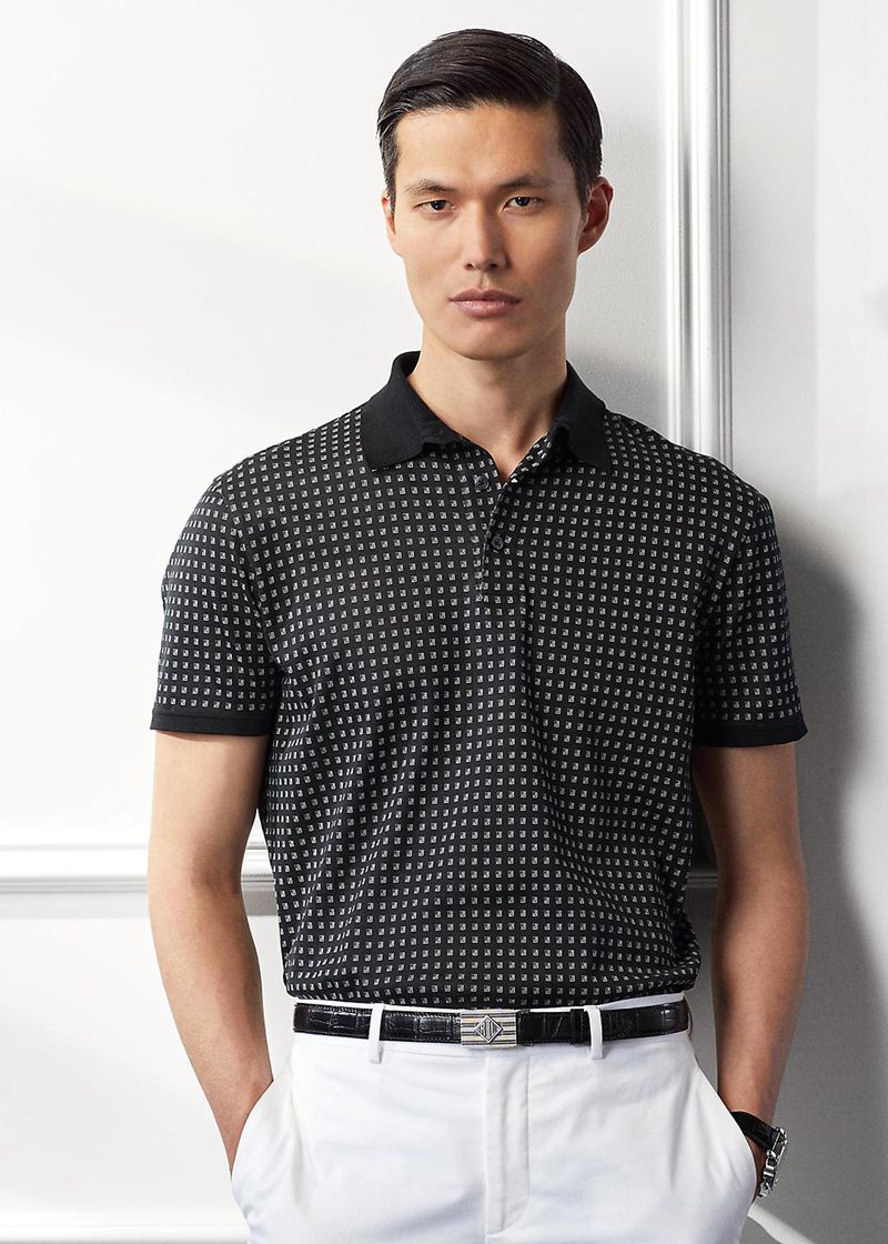 パープル レーベル ポロシャツ メンズ 黒 カスタム スリム フィット Jacquard-knit KLDVZ4637